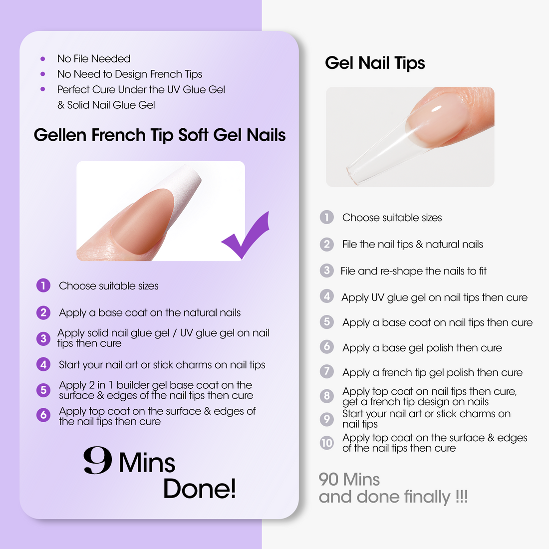 Gellen French Tips Gel Nail Kit - 240 Pcs Brown Long Square, Salon Acrylic Nail Kits Including Gel Top Coat and Base Coat, UV Lamp, Solid Nail Glue Gel, Nail Charms for French Tip Manicure