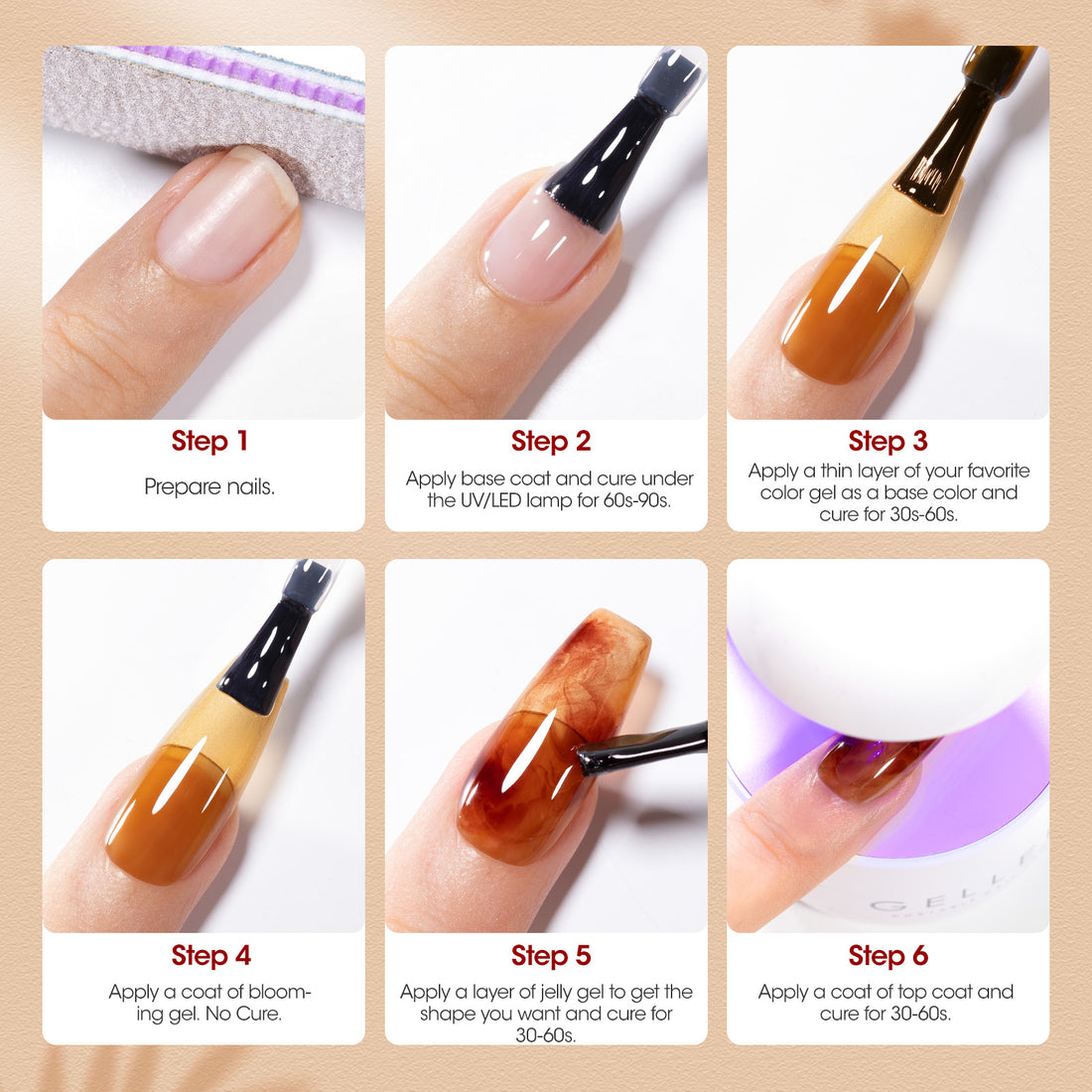 Gellen Gel Polish - 6 Colors Glassy Gel Sheer Red Grey Leaf Yellow Amber Brown Burgundy Gel Polish Set Soak Off UV Cure DIY Nail Art Gifts for Christmas