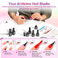 Gellen 71Pcs Gel Nail Polish Kit with 54W UV Light, 32Colors Rainbow Glow All Seasons Hema-Free Gel Polish Set with 5pcs Functional Gel Top Base Coat, Nail Art Salon Manicure for Women