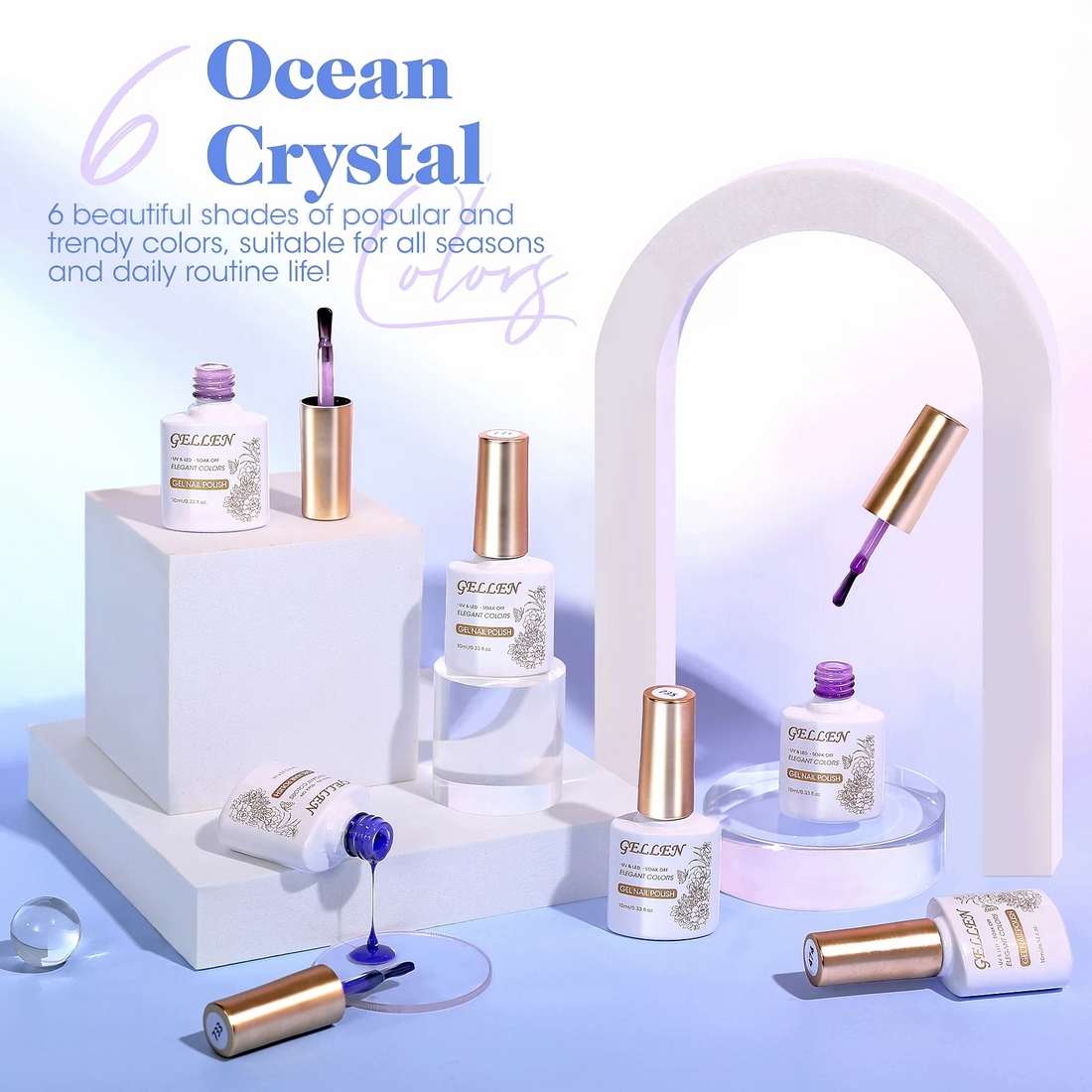 Gellen Jelly Gel Nail Polish Kit, Dreamy 6 Transparent Colors Blue Purple Gel Polish Set, Spring Summer Soak Off LED Gel Manicure DIY Nail