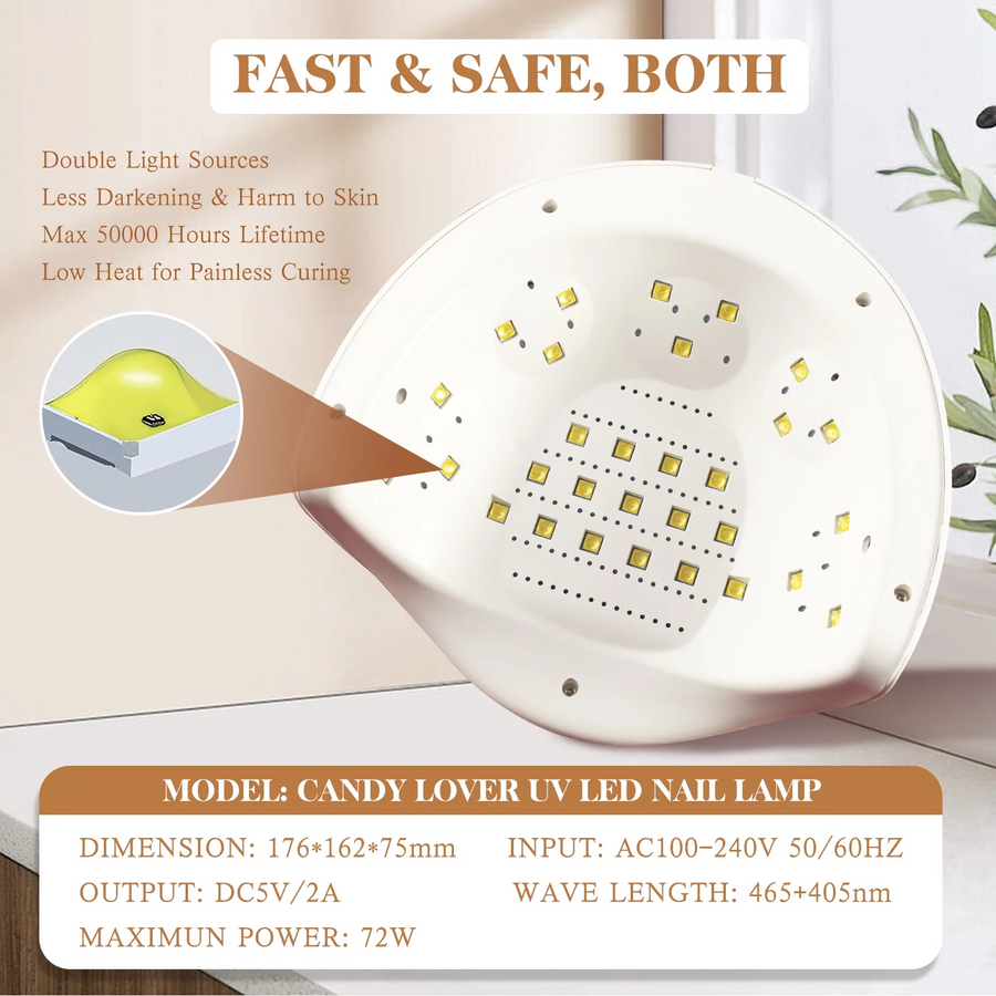 Candy Lover 72W UV Nail Lamp Light, Professional Nail Dryer, Gel Nail Polish Curing Lamp