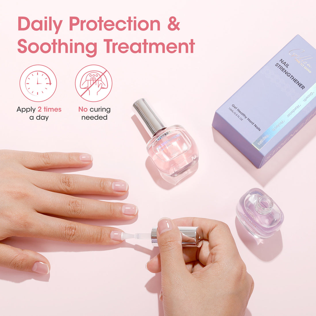 Gellen 15ml Nail Strengthener, Air Dry Clear Finish Nail Growth Strengthener for Thin Weak and Damaged Nails Repair Solution with Protein Keratin Calcium Nourish Nail Care Treatment, Sakura Scented