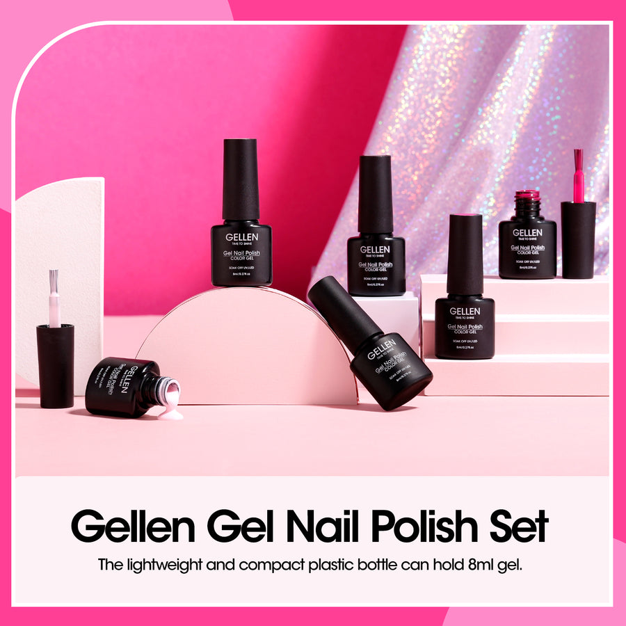 Gellen Pink Gel Nail Polish, 6 Colors Hot Pink Baby Pink White Gel Polish Set Neon Pink Light Pink Soak Off Nail Gel Kit for Valentine's Day Nail Art Home Diy Manicure