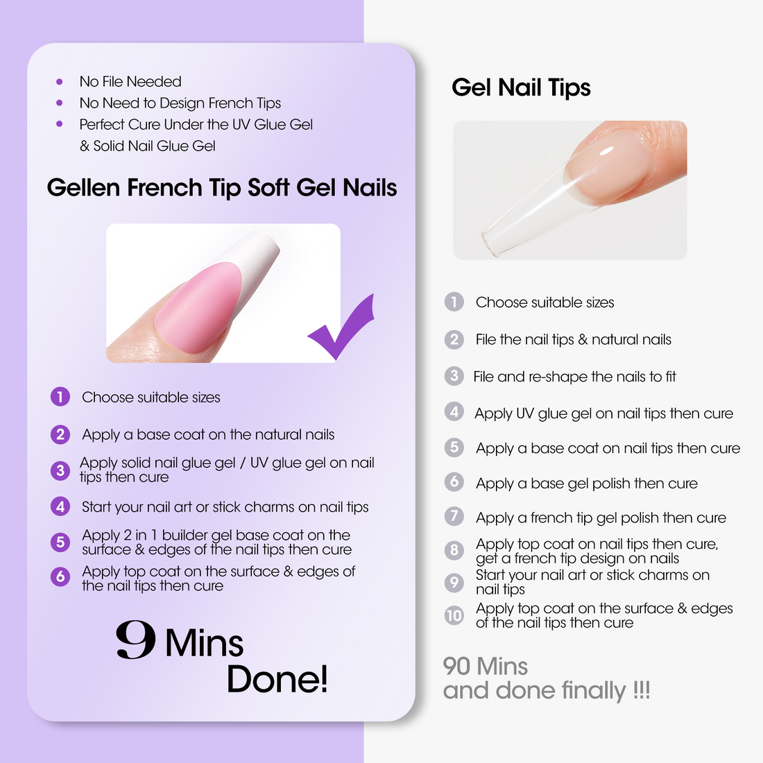 Gellen French Tips Gel Nail Kit - 240 Pcs Pink Short Square, Salon Acrylic Nail Kits Including Gel Top Coat and Base Coat, UV Lamp, Solid Nail Glue Gel, Nail Charms for French Tip Manicure