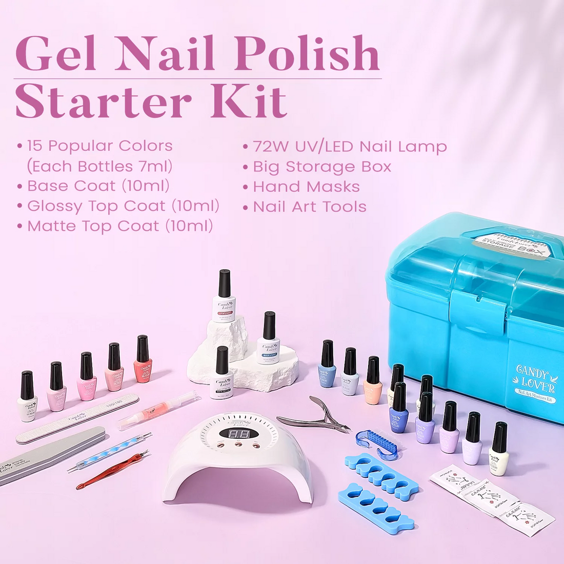 Candy Lover Gel Nail Polish Kit with UV Lamp, 72W Nail Dryer, 15 Colors Quick Dry Long-lasting Gel Nail Polish, Nail Polish Kit Gift for Womens