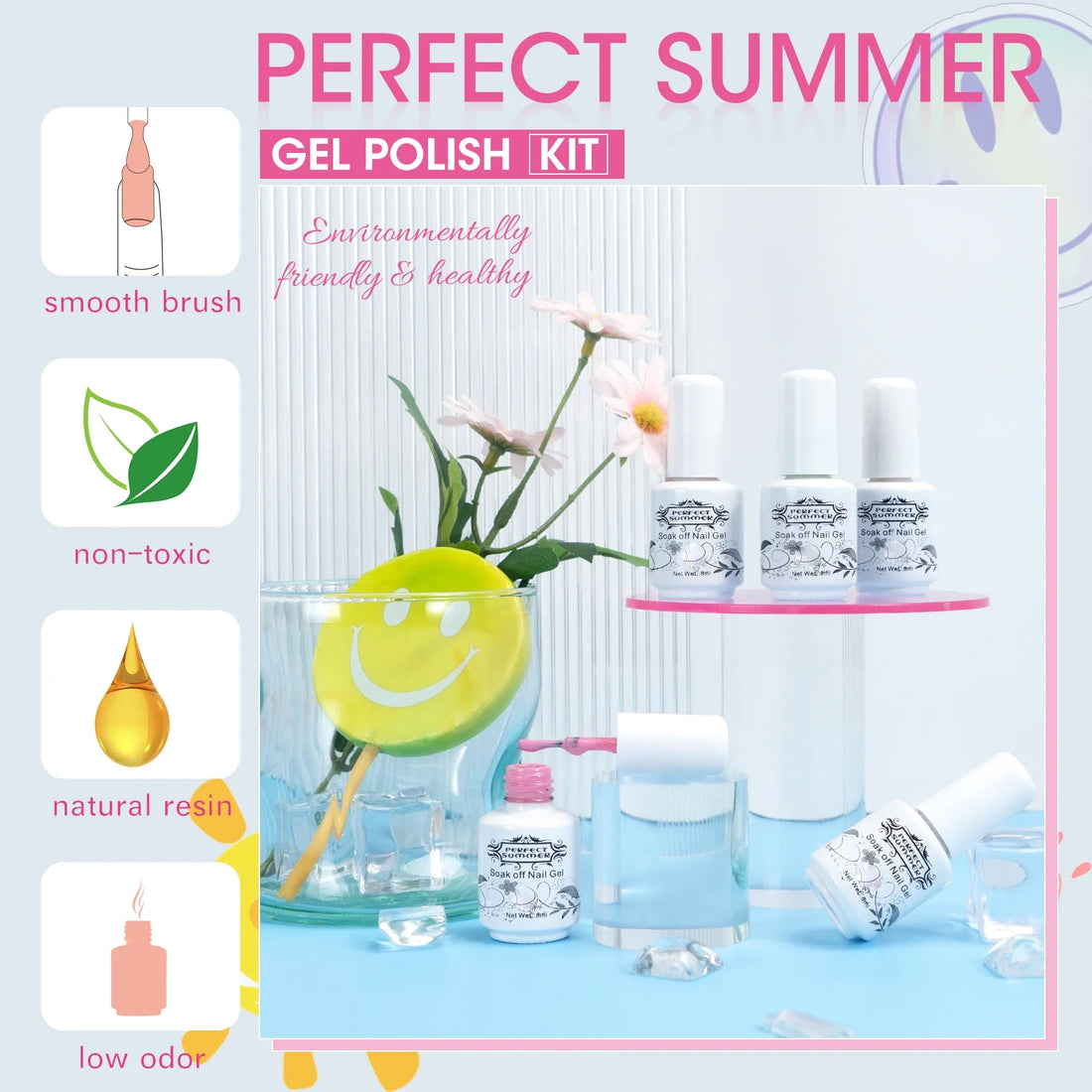 Perfect Summer Gel Nail Polish Kit, 20 Colors Gel Polish Macaron Soft Mist UV Nail Polish Gel Set with Glossy Base Top Coat Matte Coat, Manicure DIY Salon Nail Art Gift for Women Girls