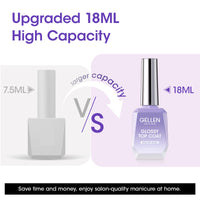 Gellen Glossy Gel Top Coat, 18ML No Wipe Glossy Gel Top Coat, Clear UV Top Coat Gel Nail Polish, Soak Off Nail Lamp Gel Base Top Coat Nail Art Home Manicure