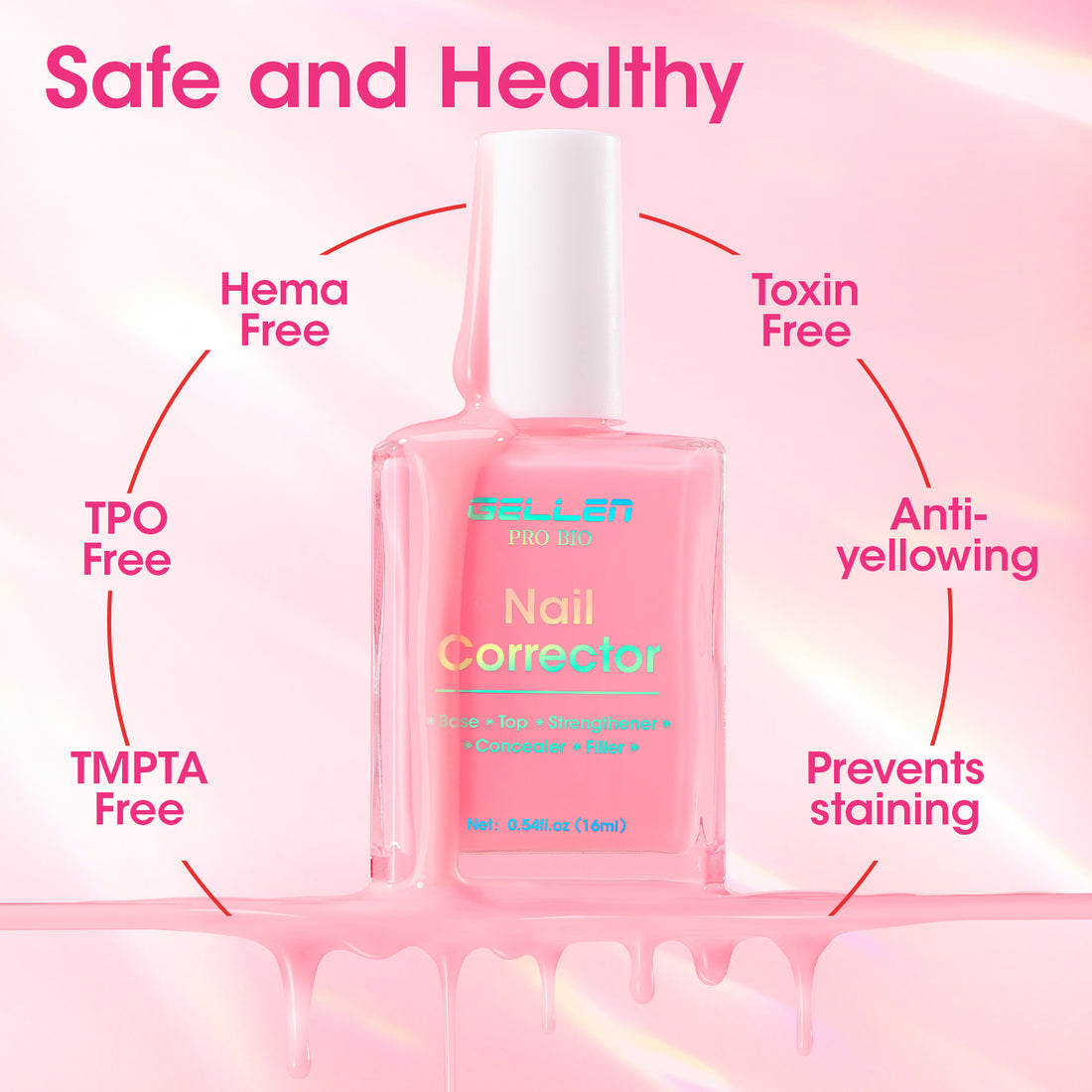 Gellen Clear Tinted Pink 5-In-1 One Stop Nail Polish Corrector, Nail Strengthener Growth Treatment, Fortify, Hydrate, Conceal, Smooth, Repair for Damaged, Dry, Uneven, Yellow Nails (No ratings yet)