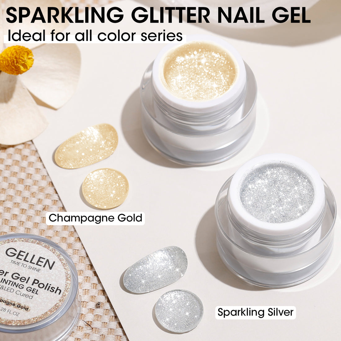Gellen Glitter Gold&Sliver Gel Polish, Metal Platinum Reflective Painting Gel for Nails Drawing French-tip Floral Painted Liner Soak off UV/LED Cured for Salon DIY Nail Art