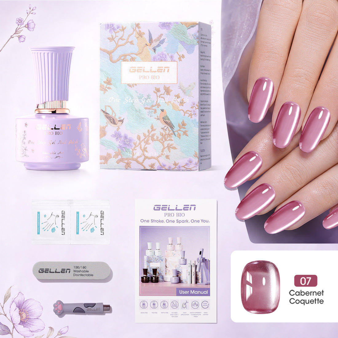 Gellen One Step Cat Eye Gel Nail Polish, 5-in-1 Magnetic Gel Polish Set, UV Lamp Needed Cured, No Base Top Needed, DIY Manicure for Women Beginners, 07 Sheer Dusty Berry