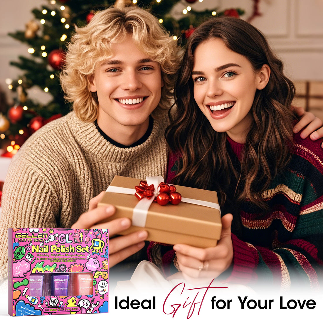 Gellen Nail Polish, Quick Dry 3 Colors Glitter Purple Dark Purple Pink Nail Polish Set Xmas Halloween Nail Lacquer Set, Gift for Women Home Nail Art, No UV Light Needed, 0.33 Fl.oz