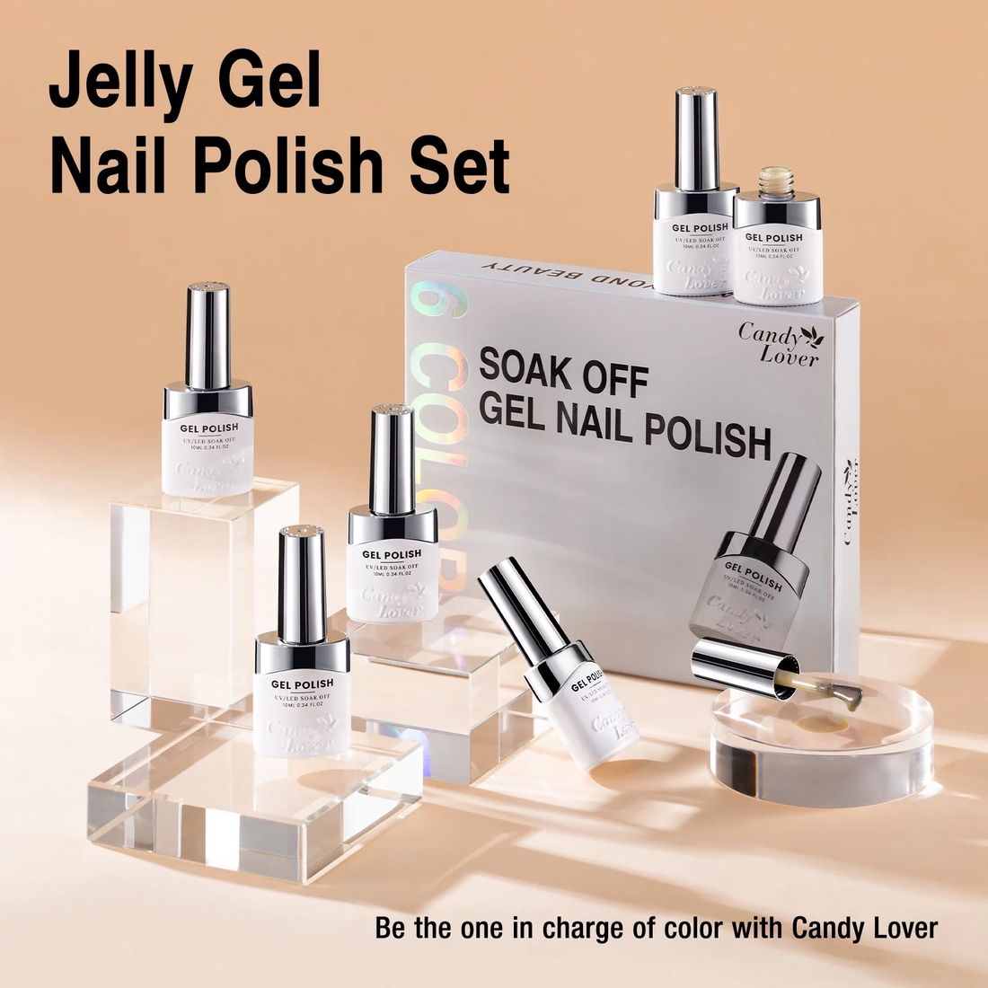 Candy Lover Jelly Gel Polish Kit, 6 Translucent Jelly Sheer Nudes Milky White Colors Nail Gel Polish, Peel Off UV Nail Polish Gel