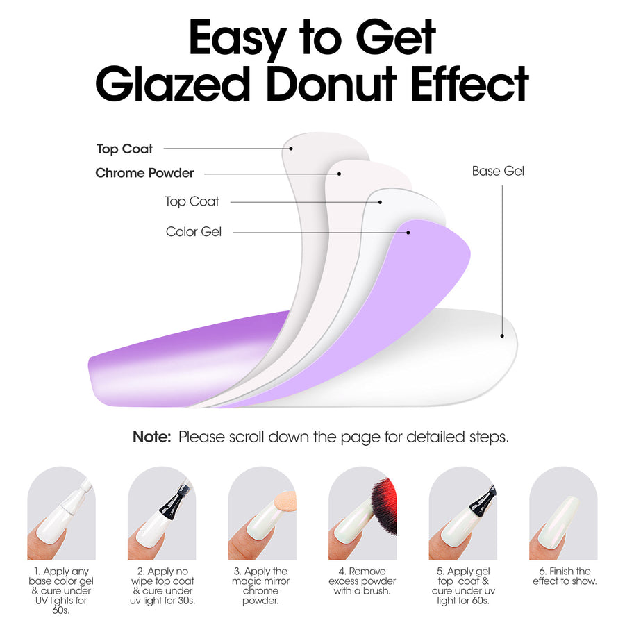 Gellen Gel Polish Chrome Nail Powder Kit - 1Pc 18ml Purple Gel Nail Polish and 1Pc Pearl Nail Chrome Powder, Iridescent Aurora Mirror Effect Pigment for Nail Polish Nail Art