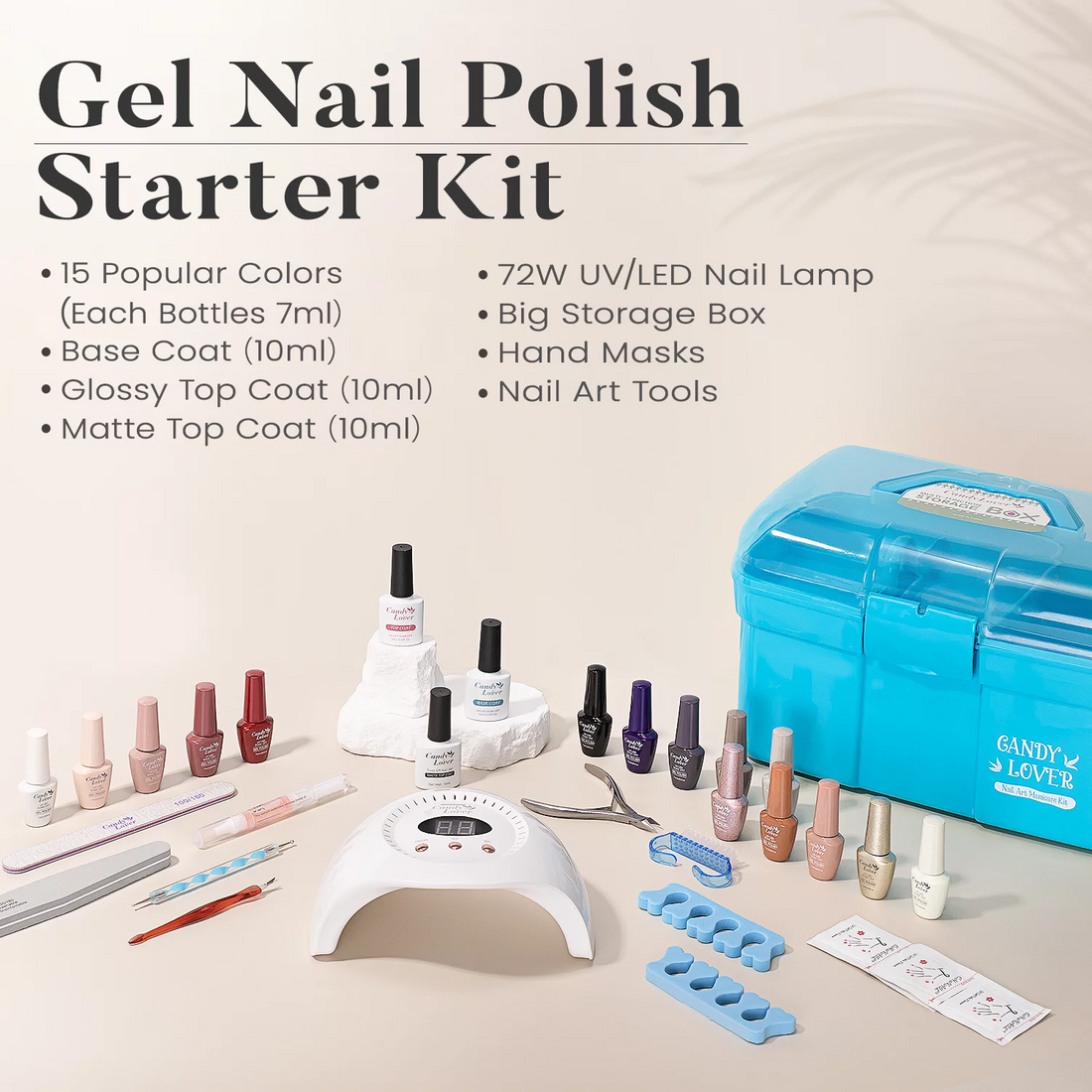 Candy Lover Gel Nail Polish Kit with LED UV Lamp 72W Nail Dryer, 15 Colors Natural Quick Dry Longer-lasting Gel Polish Starter Kit, UV Nail Polish Sets Gift Nail Polish Kit for Girl Women Fall Winter