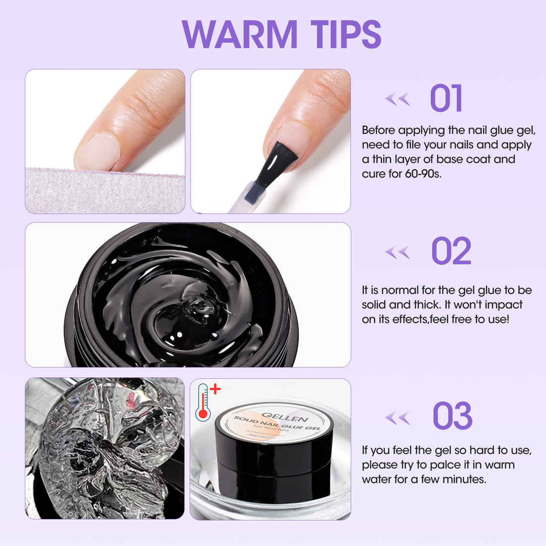 Gellen Solid Nail Glue Gel for Fake Nails, 2Pcs 15g Strong Solid Glue for Salon Nail Art UV/LED Cure Nail Prep for Press-on Nails