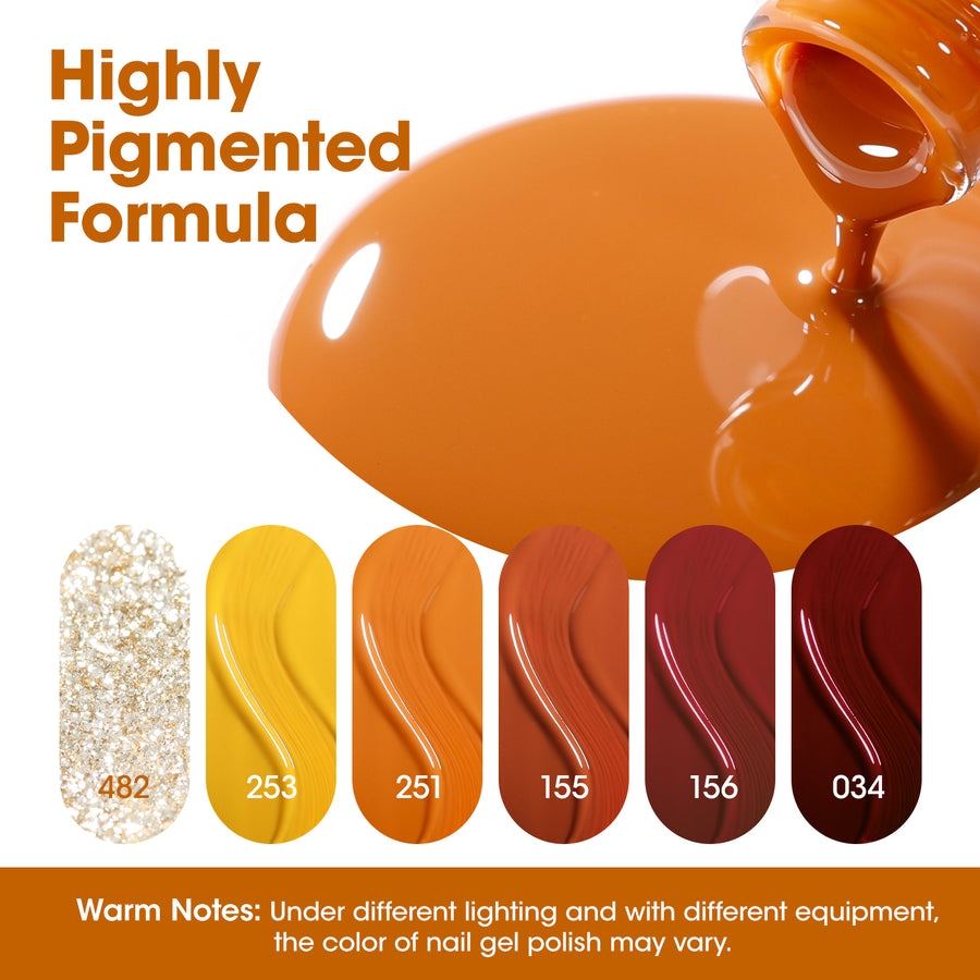 Gellen Brown Gel Nail Polish Set, 6 Colors Gold Chocolate Glitter Gel Polish, No Wipe Soak Off Glossy UV Gel for Women DIY Manicure Valentine's Day Halloween, 10ml/0.33oz