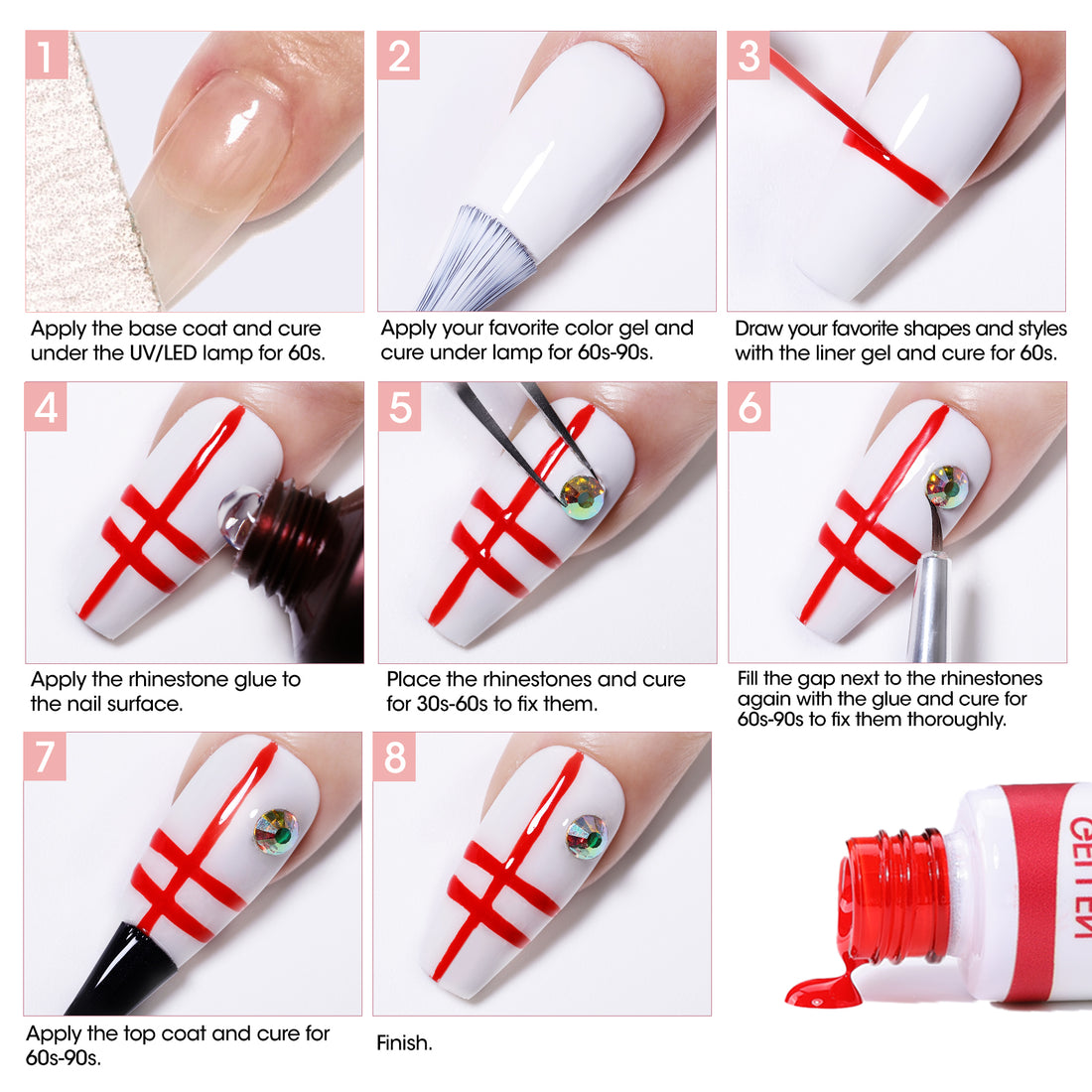 Gellen Gel Liner Nail Polish, 12 Colors Sweet Candy Girly Color Nail Art Gel Nail Polish Set, Gel Polish Soak Off UV Cure Gel Built Thin Nail Brush Christmas Gifts for Women