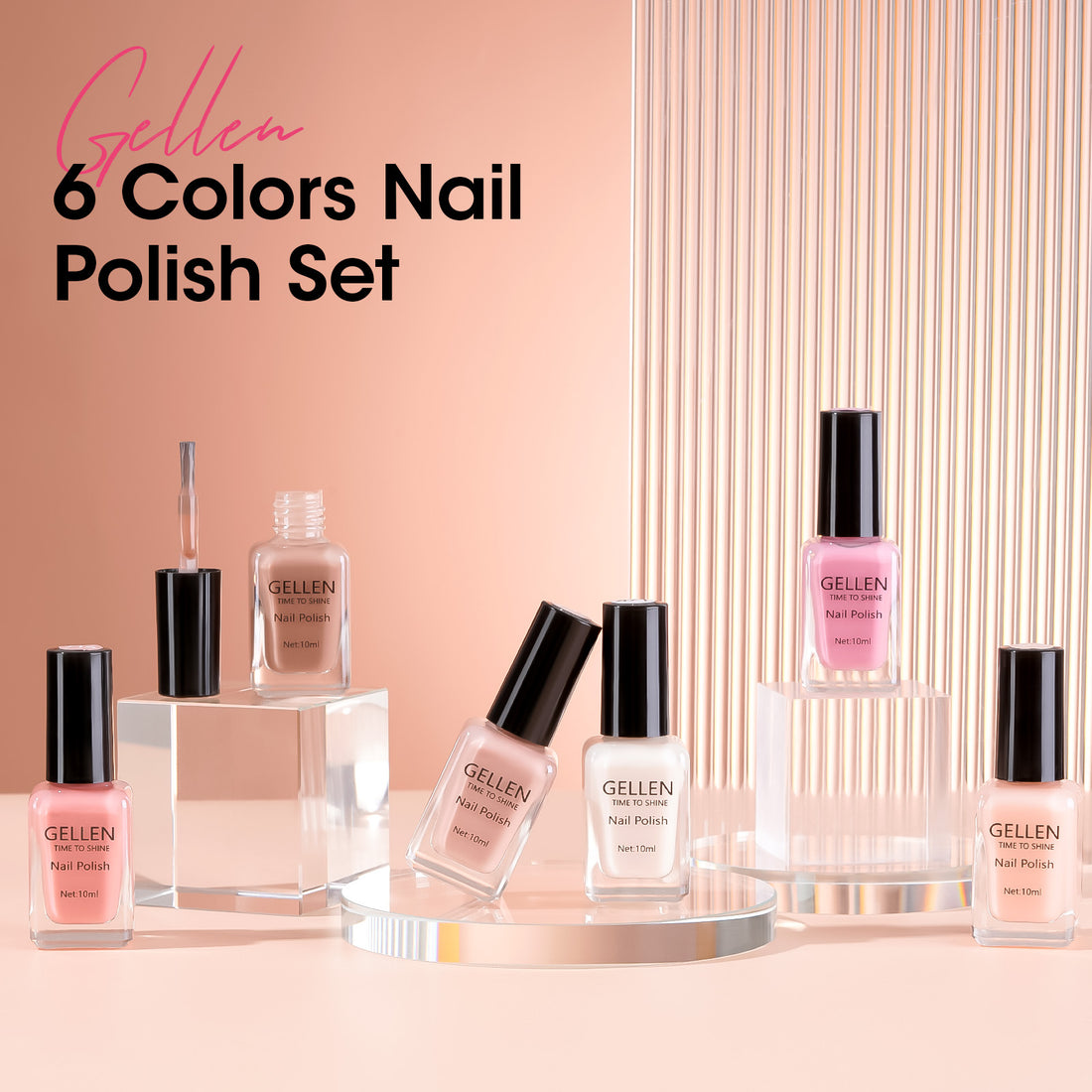 Gellen 6Colors Nail Polish Set, Quick Air Dry Nail Polish French Style Jelly Trendy Nail Polish Kit for Nail Manicure DIY Art Home, No UV Light Needed, 0.33 oz