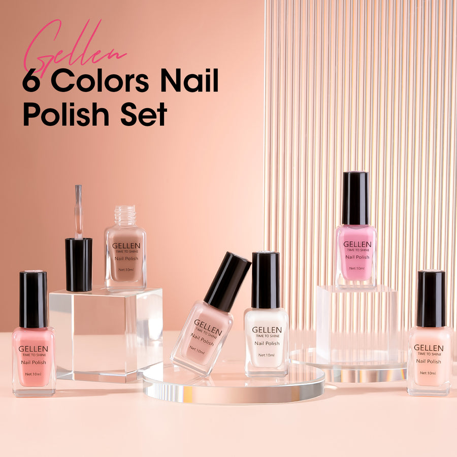 Gellen 6Colors Nail Polish Set, Quick Air Dry Nail Polish French Style Jelly Trendy Nail Polish Kit for Nail Manicure DIY Art Home, No UV Light Needed, 0.33 oz