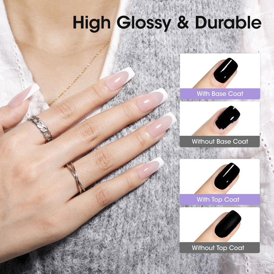 Gellen Hema-Free Gel Base and Top Coat Set, 2Pcs 20ML No Wipe Glossy Gel Top Coat, Clear UV Base Coat Gel Nail Polish, Soak Off Nail Lamp Gel Base Top Coat Nail Art Home Manicure