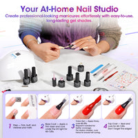 Gellen 71Pcs Gel Nail Polish Kit with 54W UV Light, 32Colors Mist & Sparkle All Seasons Hema-Free Gel Polish Set with 5pcs Functional Gel Top Base Coat, Nail Art Salon Manicure for Women