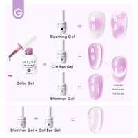 Gellen 6×8ml Gel Nail Polish Kit with Magnet, Natural 4 Effects Cat Eye & Blooming & Shimmer & Nude Gel Polish Set, Soak off Nail Gel At Home Salon Use, Plum White Series