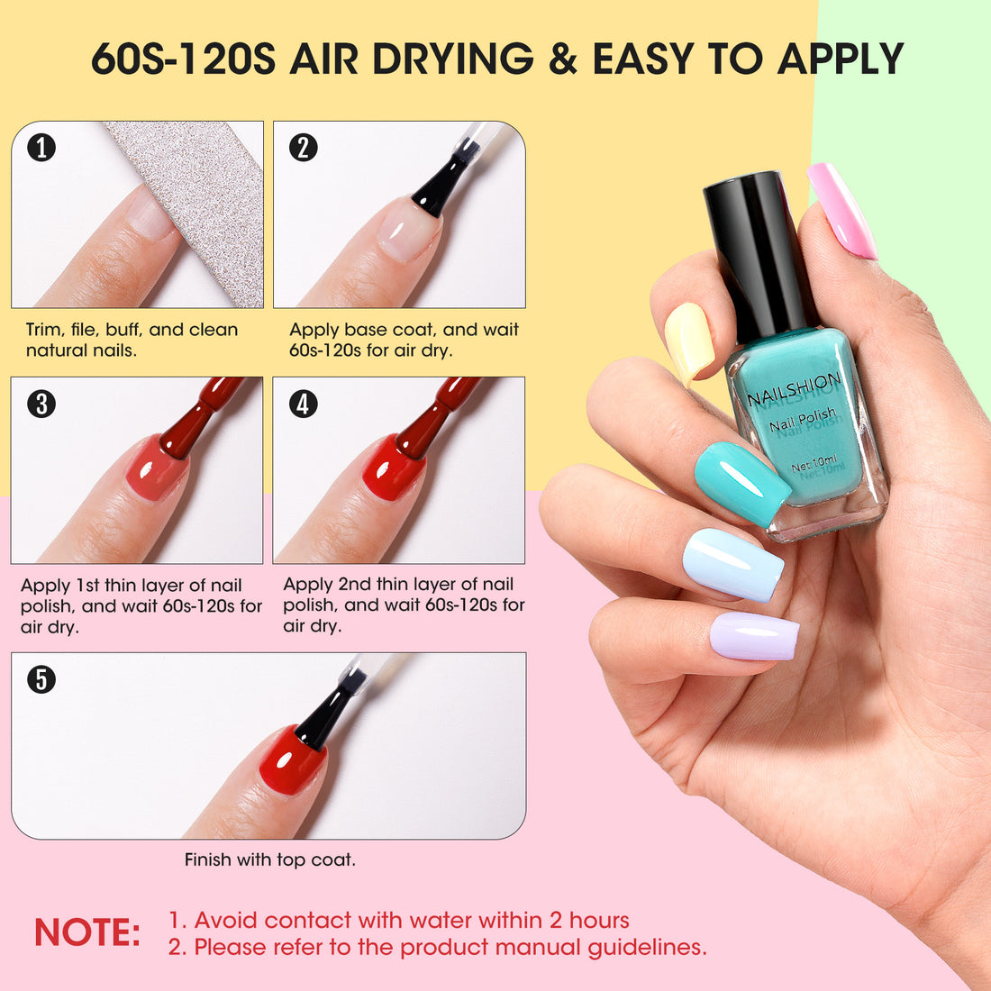 Nailshion Quick Air Dry Nail Polish Set, 16 Colors 10ML Nude Red Blue Green Nail Polish with Clear Base Top Coat and 35Pcs Remover Pads All Season Regular Nail Lacquer Gift for Women Girls