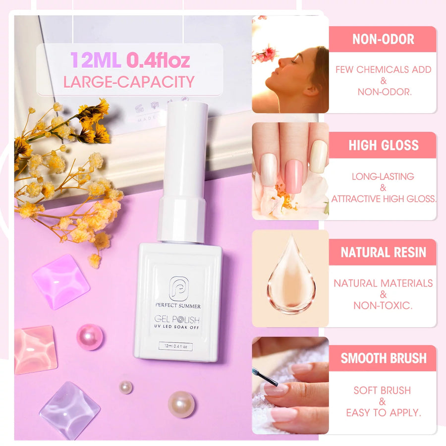 Perfect Summer Gel Nail Polish, 12 Colors Gel Polish Macaron Nude Sheer Soak Off UV Nail Polish Gel, Manicure DIY Salon Nail Art Gift for Women Girls