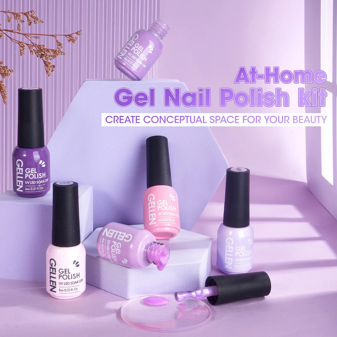 Gellen Gel Nail Polish Kit - 6 Colors Lavenders Series with Violet, Lilac, Rose, Pink Popular Nail Gel Colors for DIY Home Gel Manicure Set Nail Art