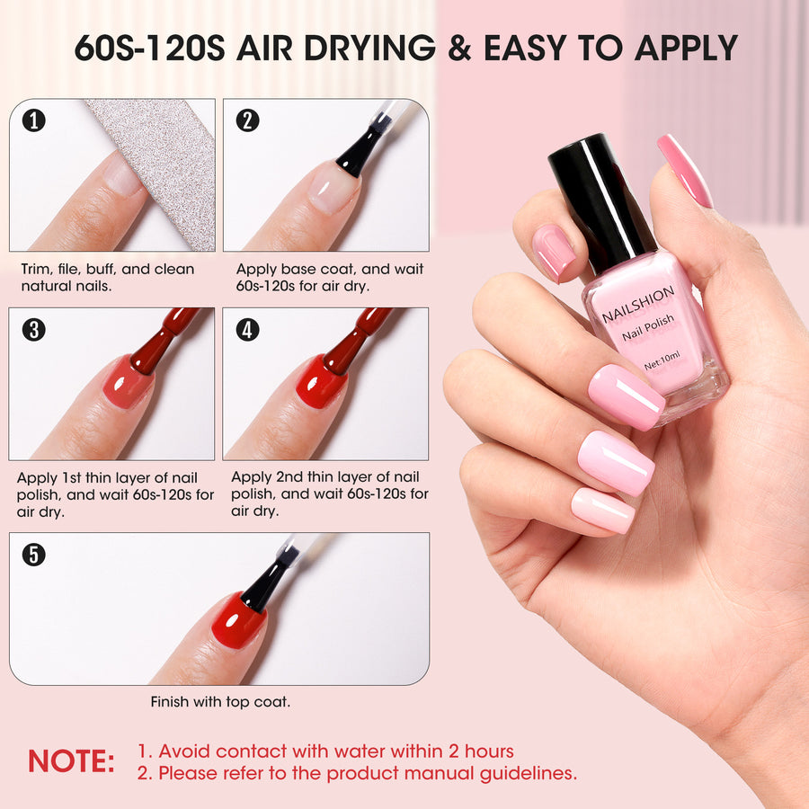 Nailshion Quick Air Dry Nail Polish Set, 16 Colors 10ML Nude Pink Peachy Nail Polish with Clear Base Top Coat and 35Pcs Remover Pads All Season Regular Nail Lacquer Gift for Women Girls