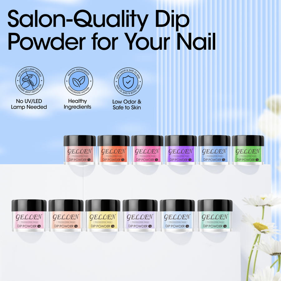 Gellen Dip Powder Nail Kit, 12 Colors Bright Red Pink Purple Blue Dip Nail Powder Kit with Dust Brush and Nail File, Nail Art Spring Summer Bright Series Dip Powder Set