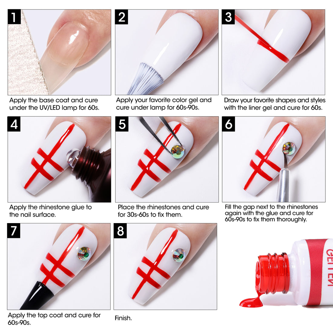 Gellen Gel Liner Nail Polish, 12 Colors Bright Jewelry Fashion Color Nail Art Gel Nail Polish Set, Gel Polish Soak Off UV Cure Gel Built Thin Nail Brush Christmas Gifts for Women