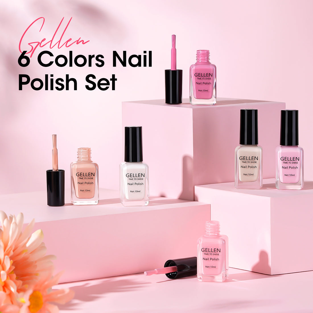 Gellen 6Colors Nail Polish Set, Quick Air Dry Nail Polish Nude Pink White Trendy Nail Polish Kit for Nail Manicure DIY Art Home, No UV Light Needed, 0.33 oz