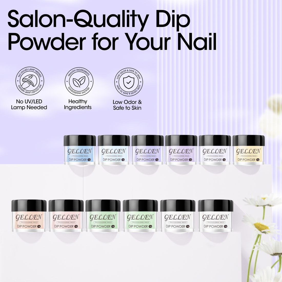Gellen Dip Powder Nail Kit, 12 Colors Light Macaron Bule Green Yellow Dip Nail Powder Kit with Dust Brush and Nail File, Nail Art Pale Neon Series Dip Powder Set