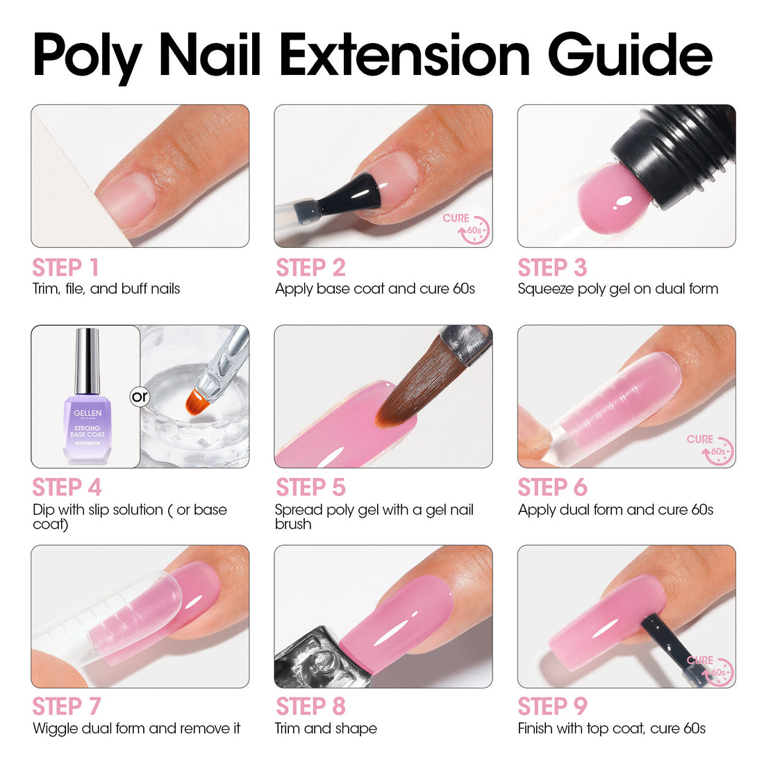 Gellen Poly Gel Nail Extension Gel, 60g Natural Pink Builder Nail Gel Long Lasting Trendy Nail Art Design for Salon Manicure Beginner Easy DIY