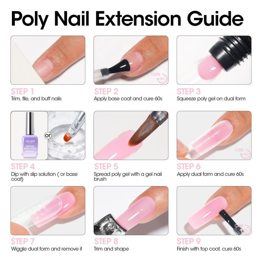 Gellen Poly Gel Nail Extension Gel, 60g Baby Pink Builder Nail Gel Long Lasting Trendy Nail Art Design for Salon Manicure Beginner Easy DIY
