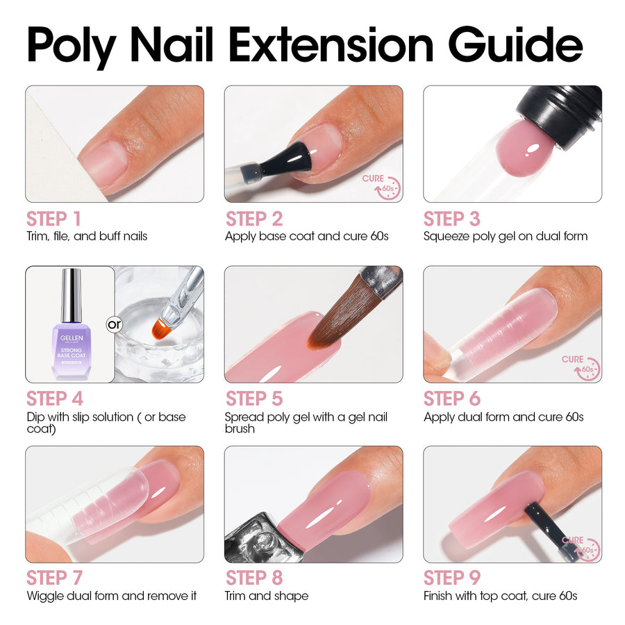 Gellen Poly Gel Nail Extension Gel, 60g Pink Nude Builder Nail Gel Long Lasting Trendy Nail Art Design for Salon Manicure Beginner Easy DIY