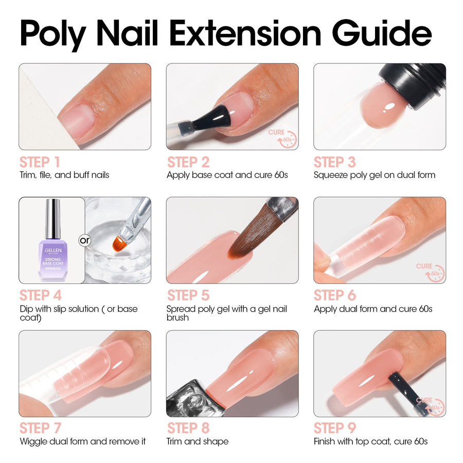 Gellen Poly Gel Nail Extension Gel, 60g Peachy Nude Builder Nail Gel Long Lasting Trendy Nail Art Design for Salon Manicure Beginner Easy DIY