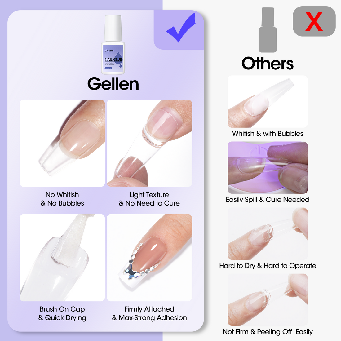 Gellen Nail Glue for Press on Nails with Nail Glue Remover, Air Dry Nail Glue and Acrylic Nail Glue Remover Set for Fake Nail Tips, 0.23 fl oz Each
