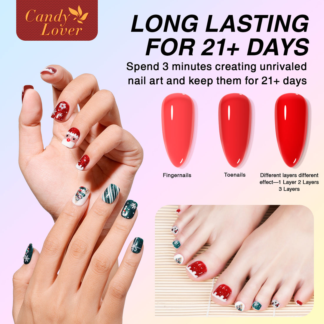 Candy Lover Gel Nail Polish Kit, 12 Colors Christmas Collection Nail Gel Kit with Greeting Card & 72W UV Nail Lamp, Salon Quality Long-lasting Gel Polish Set, Gift for Girl Women DIY Manicure