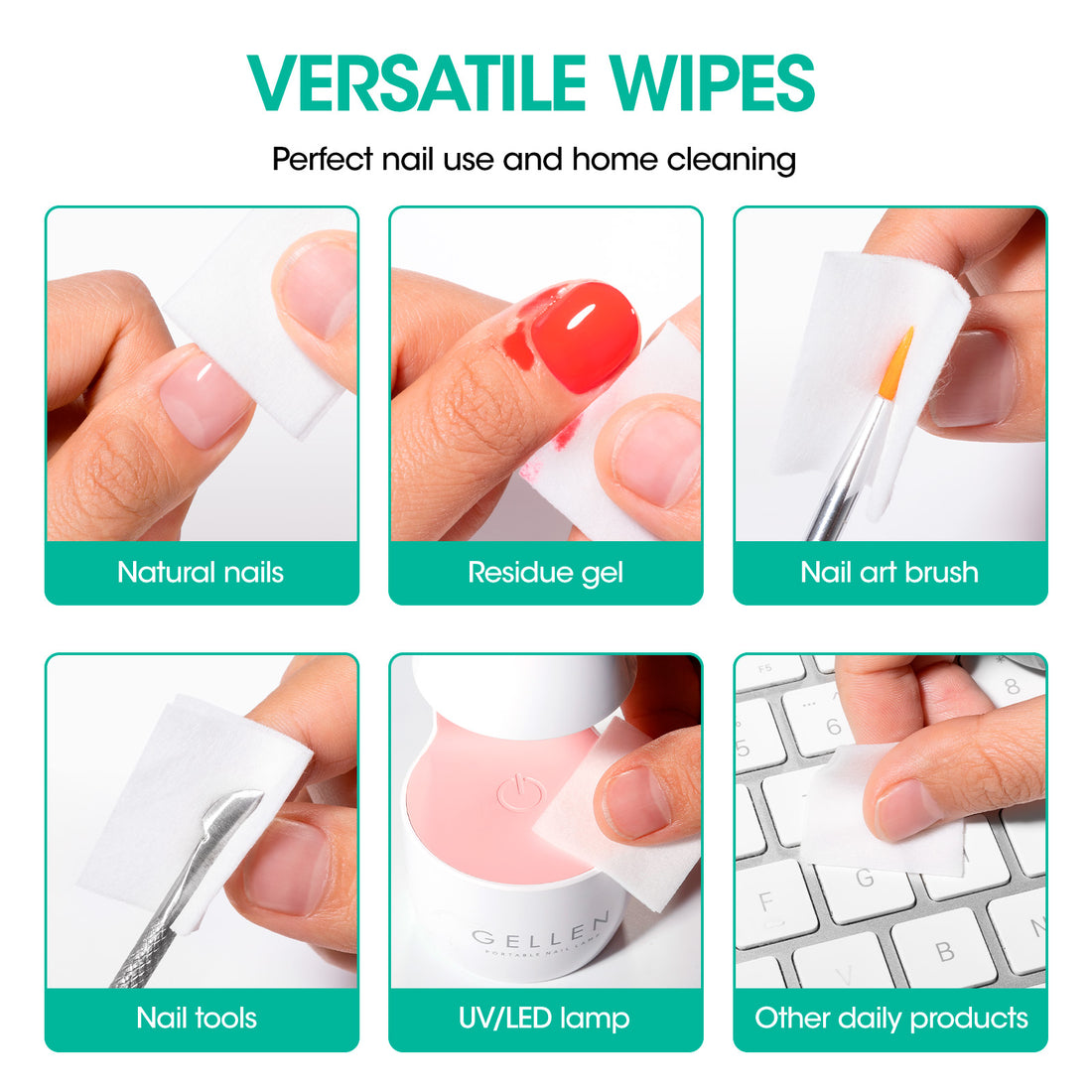 Gellen Nail Cleanser Pads, 200Pcs Individually Wrapped Alcohol Prep Pads Nail Shine Wipes with 76% Isopropyl, Acetone Free Natural Nail Cleaning Alcohol Wipe for Press-On Gel Polish Nail Art Supplies