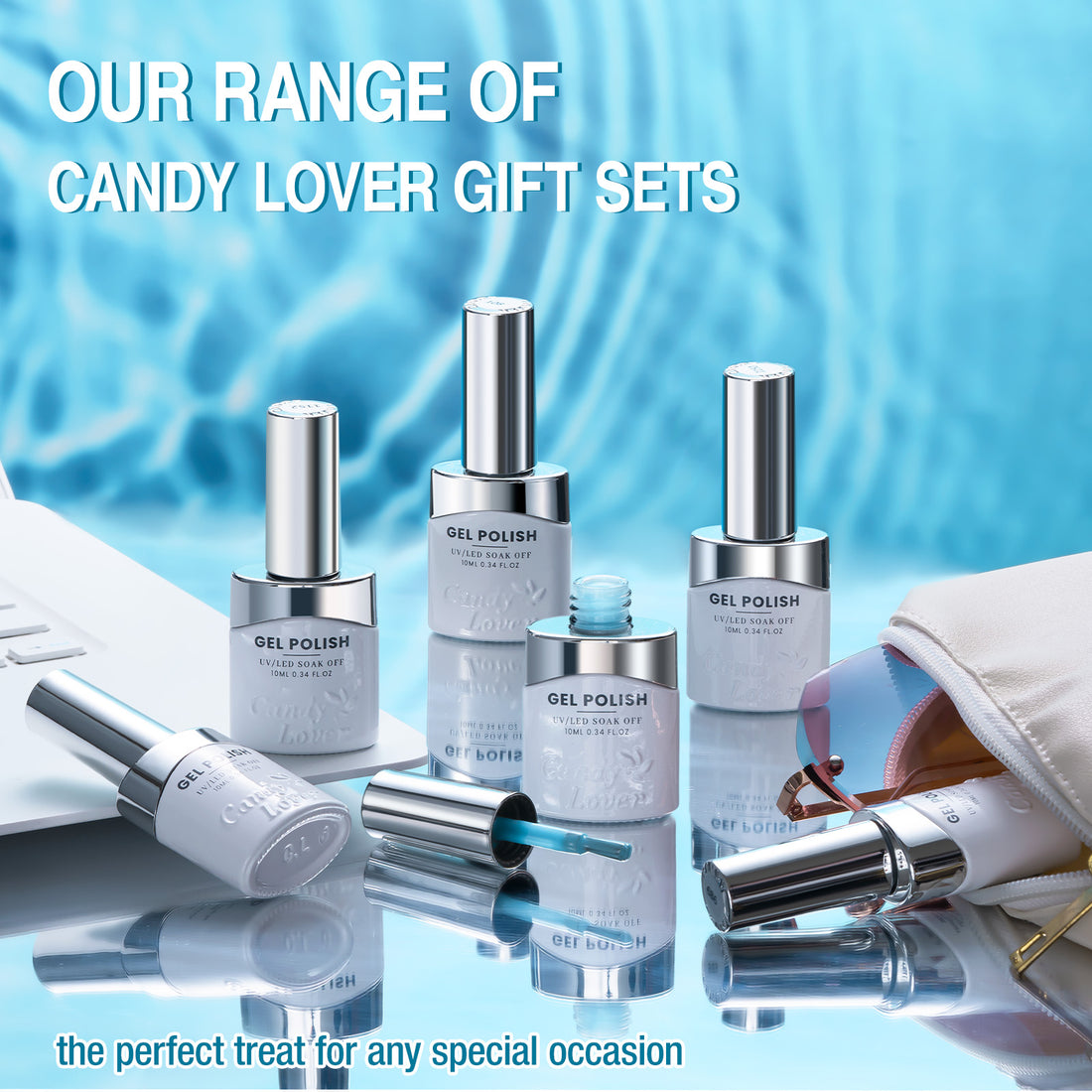 Candy Lover Nail Gel Polish, 6 Colors Water Ripple Blue Gel Polish Set, Soak Off UV LED Needed Nail Gel Set, Nail Art Gift for Women DIY Manicure