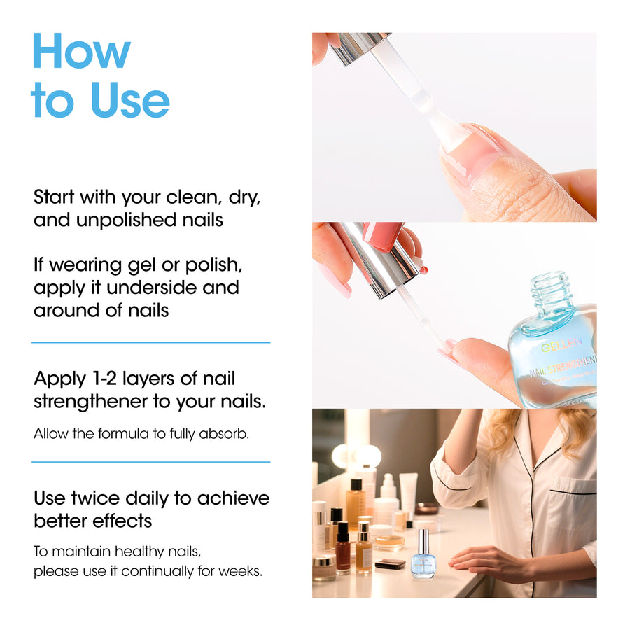Gellen 15ml Nail Strengthener, Air Dry Clear Finish Nail Growth Strengthener for Thin Weak and Damaged Nails Repair Solution with Protein Keratin Calcium Nourish Nail Care Treatment, Ocean Scented