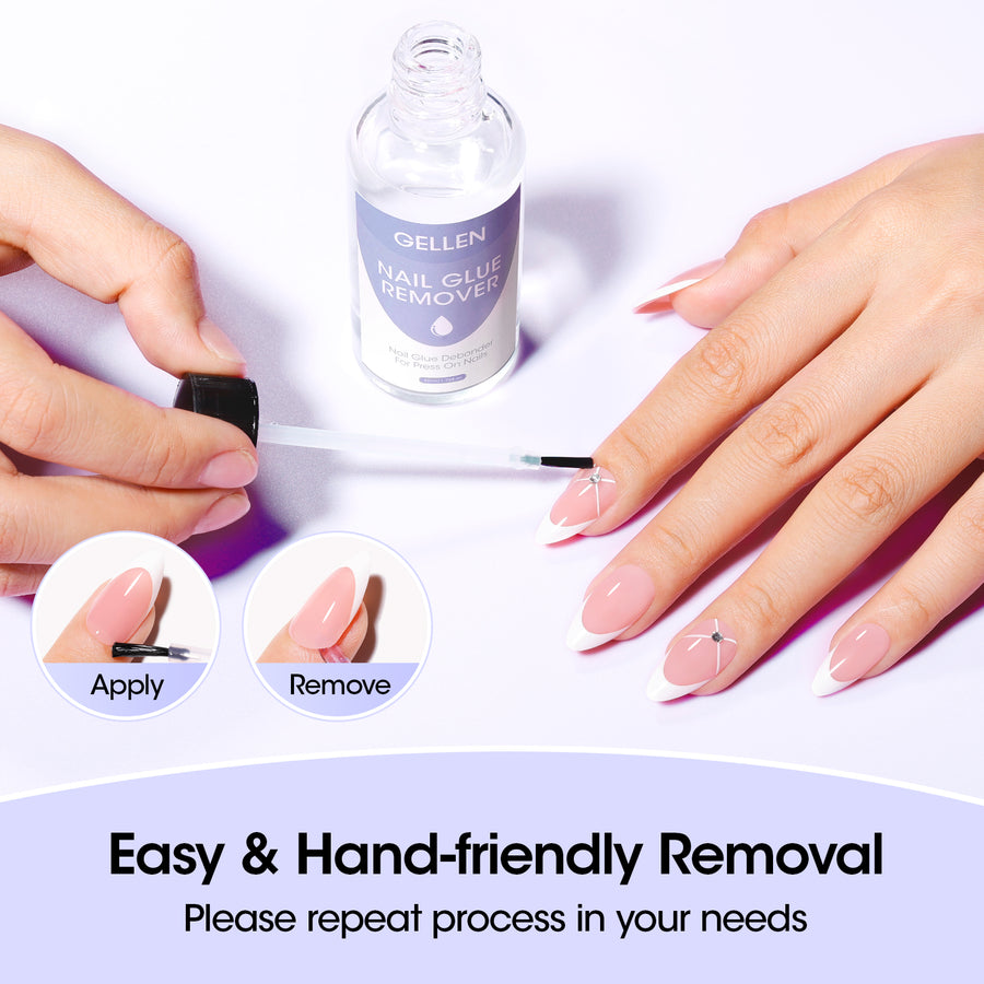 Gellen Nail Glue Remover for Press on Nails, 50ml Acetone-free Gentle Nail Glue Remover for Quick Dry Strong Nail Glue & Nail Polish & Fake Nail Tips Remover