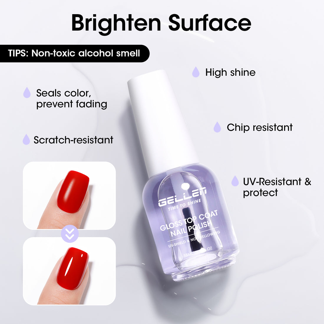 Gellen Base & Top Coat Nail Polish Set, Pink Nail Ridge Filler & High Shine Top Coat Duo, Nail Strengthener for Weak Damaged Nails, Quick Dry Chip Resistant Clear Nail Polish, HEMA Free