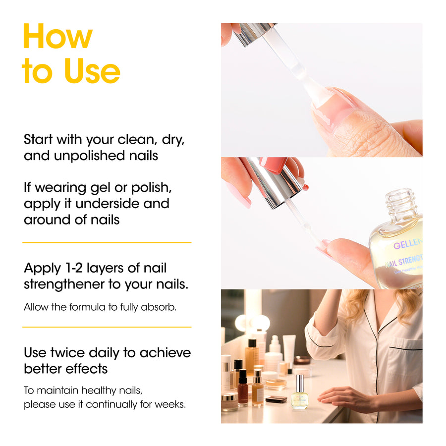 Gellen 15ml Nail Strengthener, Air Dry Clear Finish Nail Growth Strengthener for Thin Weak and Damaged Nails Repair Solution with Protein Keratin Calcium Nourish Nail Care Treatment, Ginger Scented