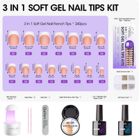 Gellen French Tips Gel Nail Kit - 240 Pcs Brown Short Square, Salon Acrylic Nail Kits Including Gel Top Coat and Base Coat, UV Lamp, Solid Nail Glue Gel, Nail Charms for French Tip Manicure