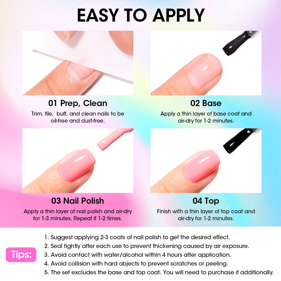 Gellen Nail Polish, Quick Air Dry 6 Colors Nail Lacquer Set Neon Colorful Nail Polish Set for Nail Manicure DIY Art Home, No UV Light Needed, 0.33 Fl.oz