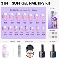 Gellen French Tips Gel Nail Kit - 240 Pcs Pink Medium Coffin, Salon Acrylic Nail Kits Including Gel Top Coat and Base Coat, UV Lamp, Solid Nail Glue Gel, Nail Charms for French Tip Manicure