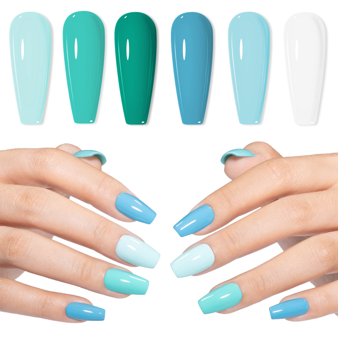 Gellen Nail Polish, Quick Air Dry 6 Colors Nail Lacquer Set Summer Ocean Blue Trendy Nail Polish Kit for Nail Manicure DIY Art Home, No UV Light Needed, 0.33 oz Each Bottle